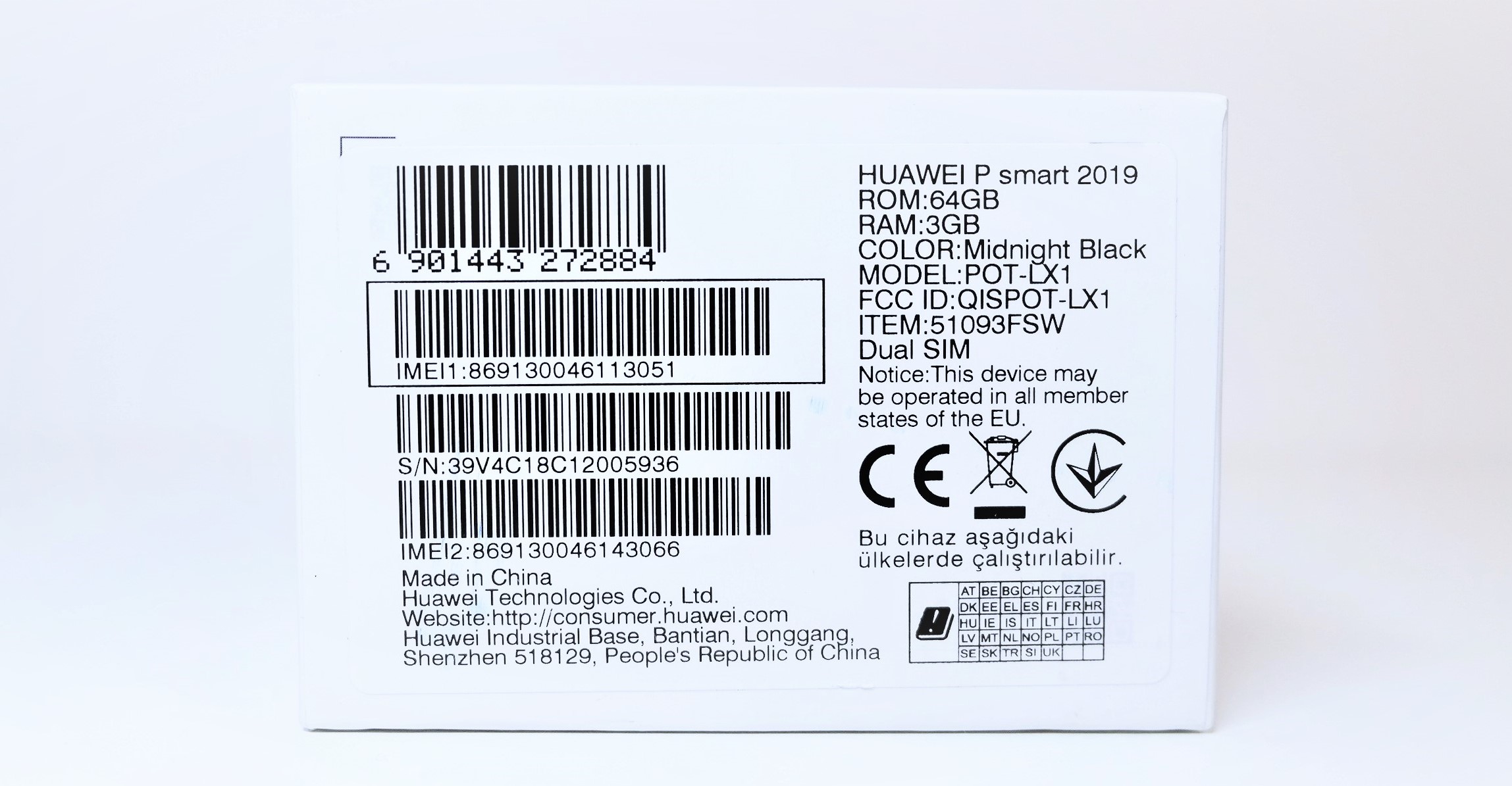 Huawei Original Box with IMEI Number